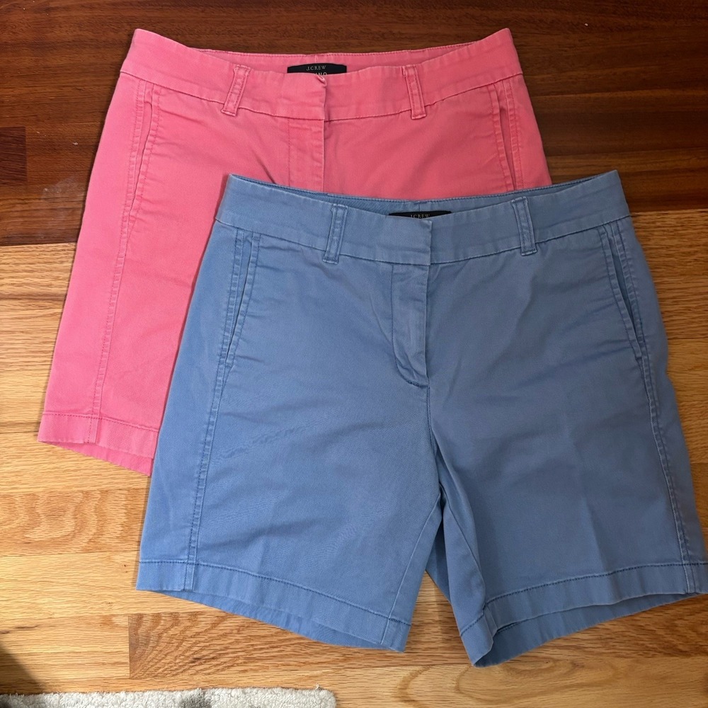 Women's J Crew Chino Shorts Bundle Size 2, 7" Blue & Pink Slash Pockets.